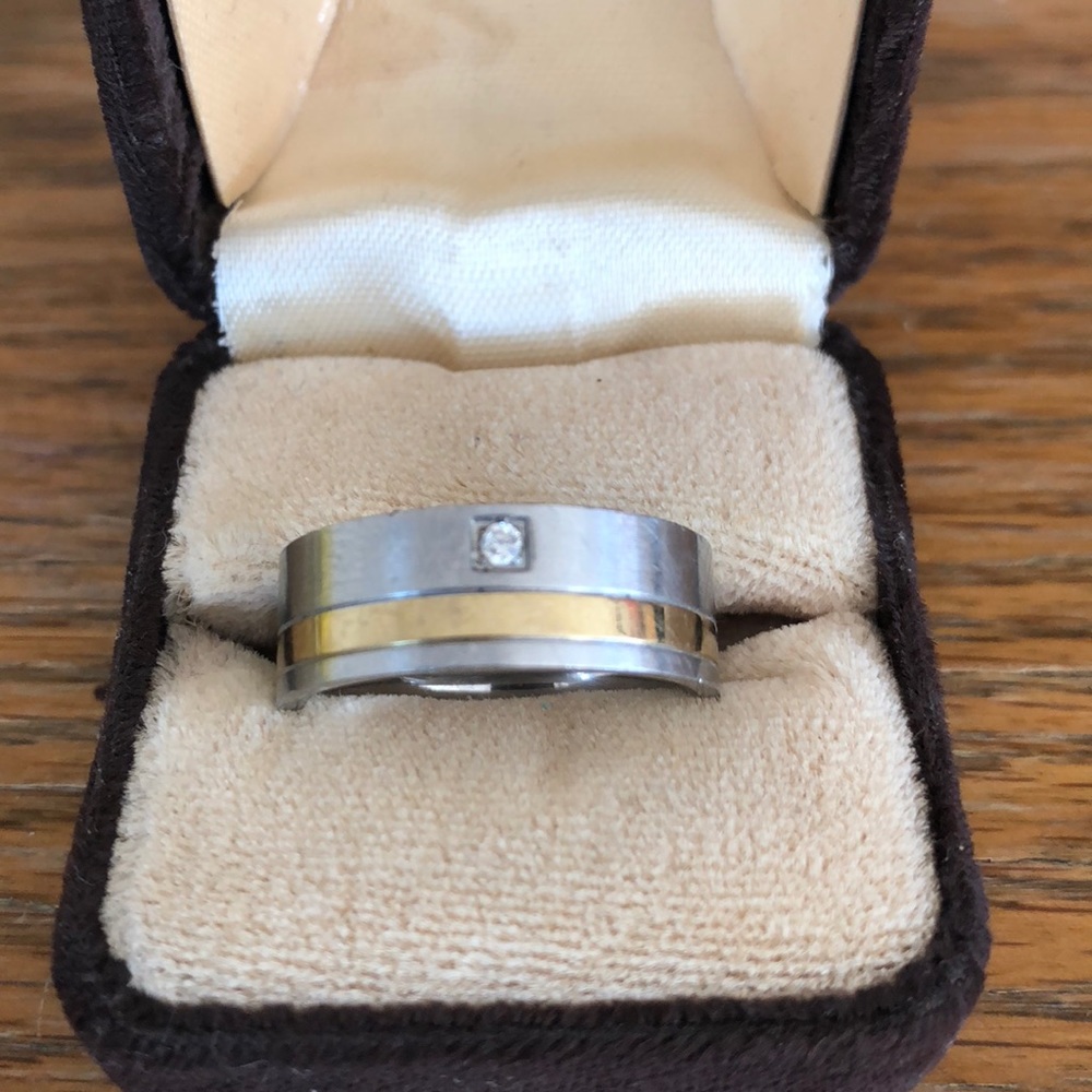 Stainless Steel Gold Tone w/CZ Ring